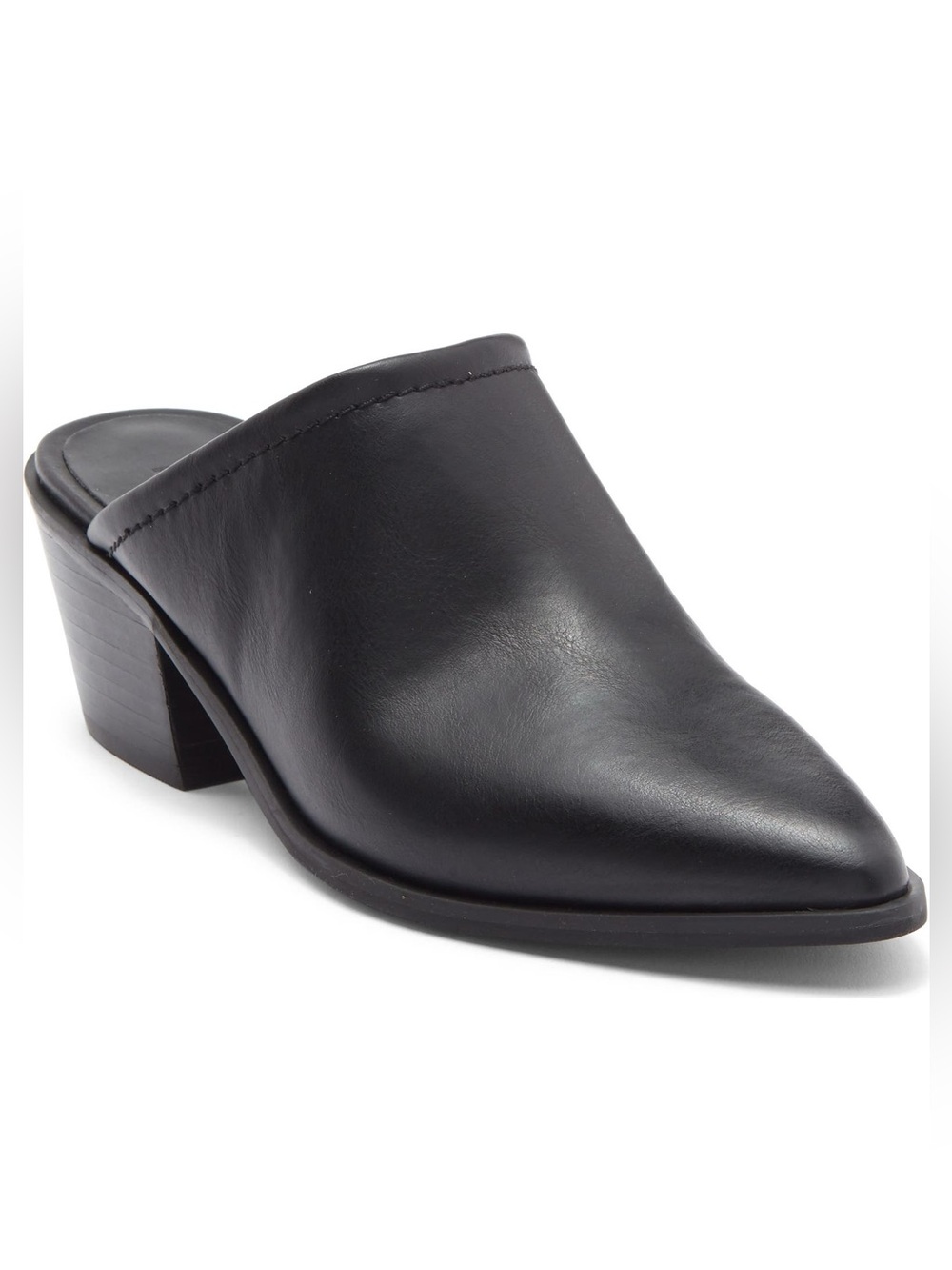 NWT Nordstrom Rack Black Leather Mules Pointed Toe Block Heel Shoes Women Size 9